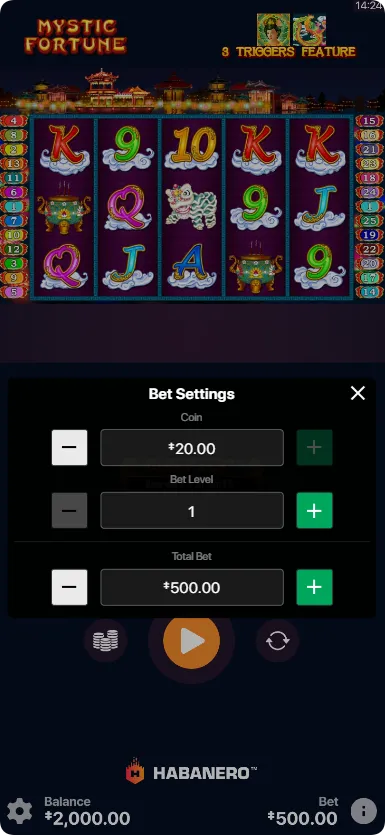 Bet settings Mystic Fortune